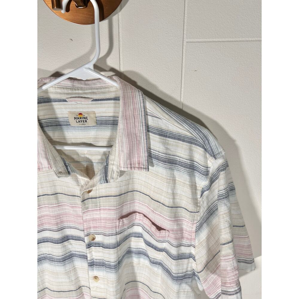 Marine Layer Stretch Selvedge Short Sleeve Button-Up Shirt Striped Men XL Casual - Picture 6 of 6